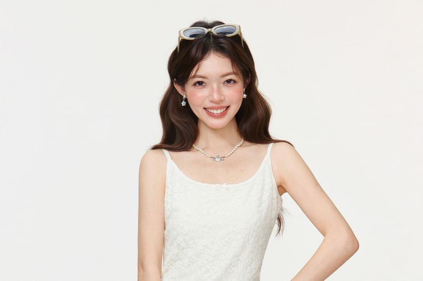 Long Sleeve Lace See-Through Light Cardigan / Plain Tank Top
