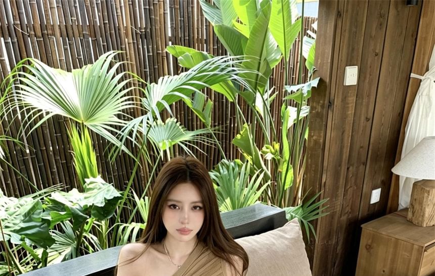 One-Shoulder Asymmetric Ribbed Knit Top, Sleeveless