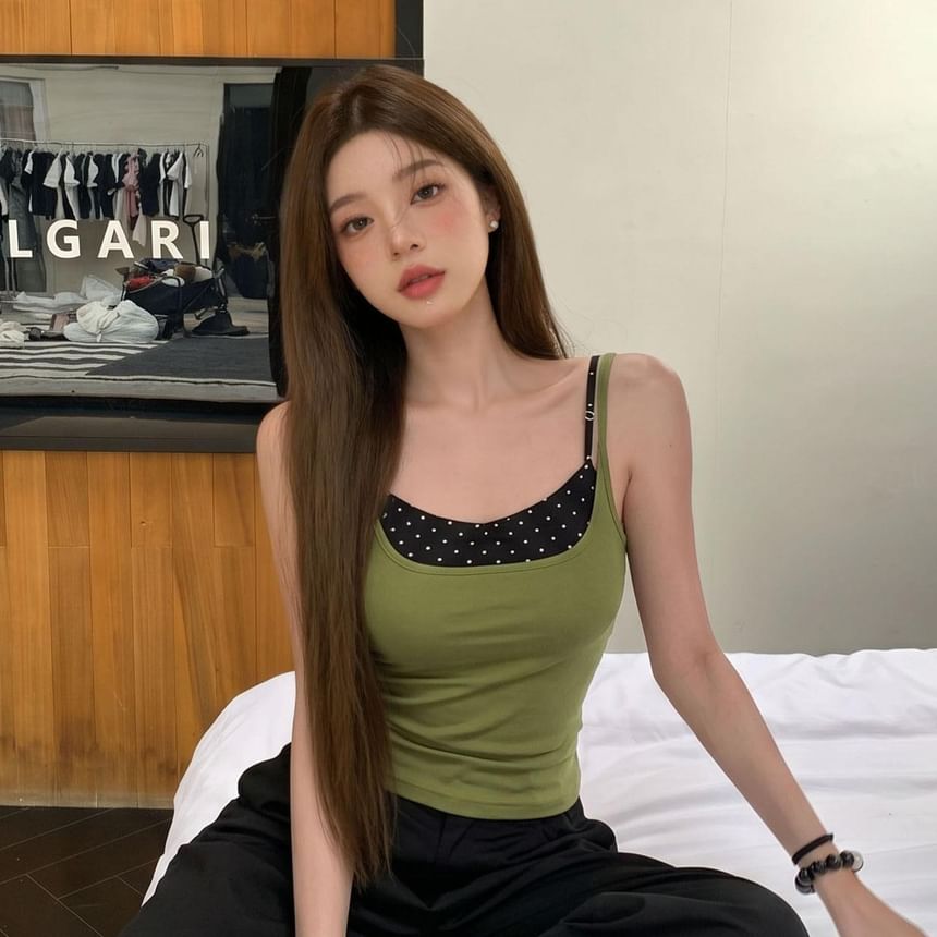 Square Neck Dotted Camisole with Spaghetti Straps