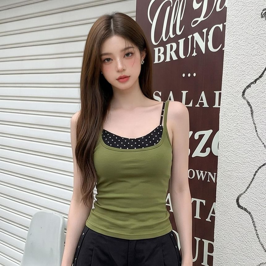 Square Neck Dotted Camisole with Spaghetti Straps