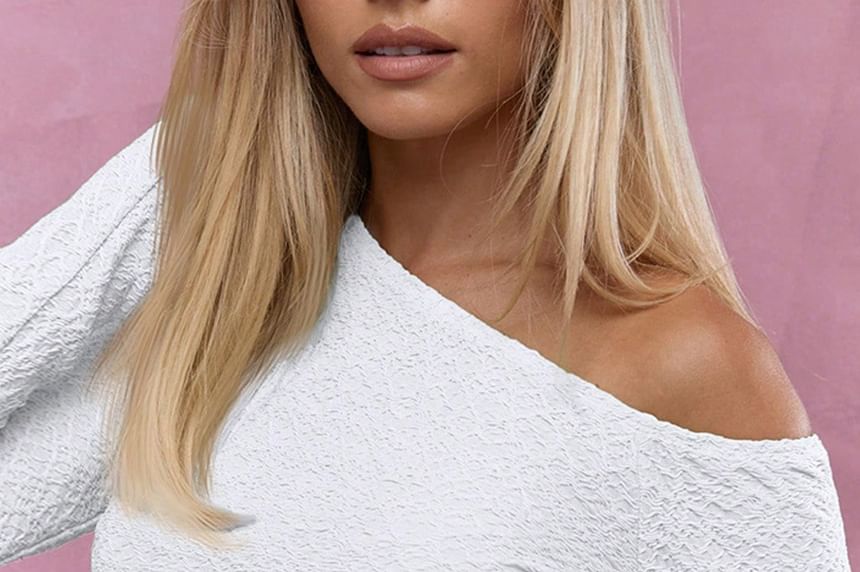 Long Sleeve Cold Shoulder Plain Textured Slim-Fit Crop Top