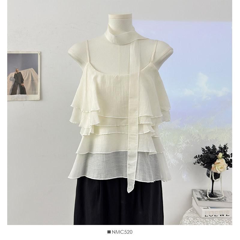 Scoop Neck Ruffle Plain Camisole Top