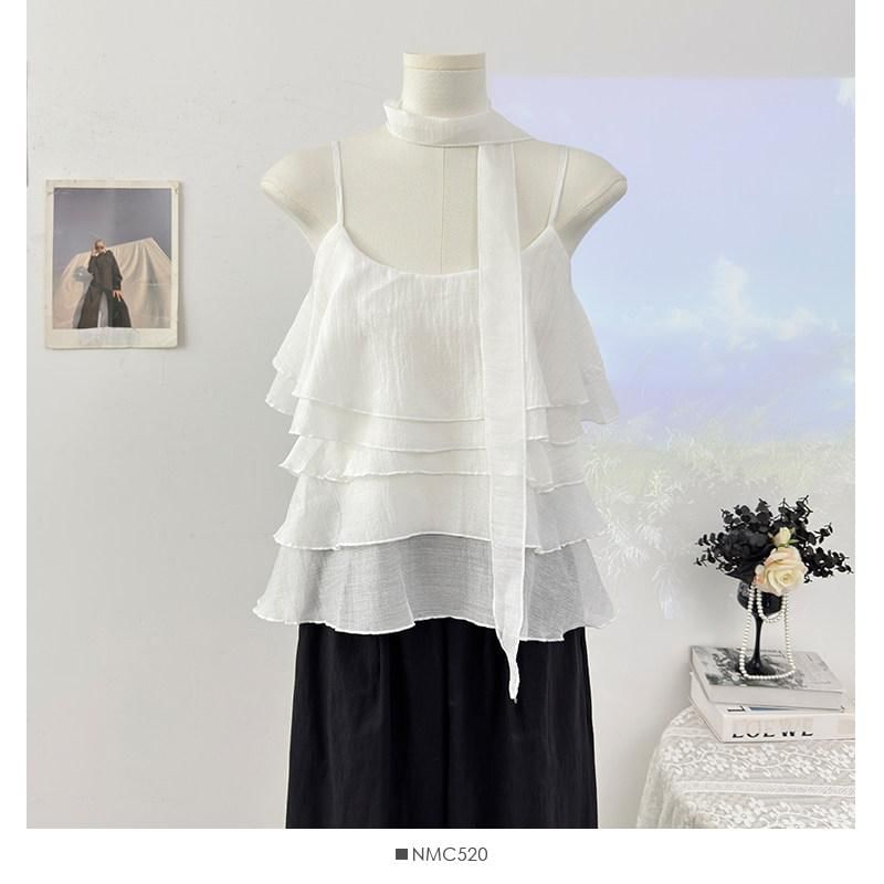 Scoop Neck Ruffle Plain Camisole Top