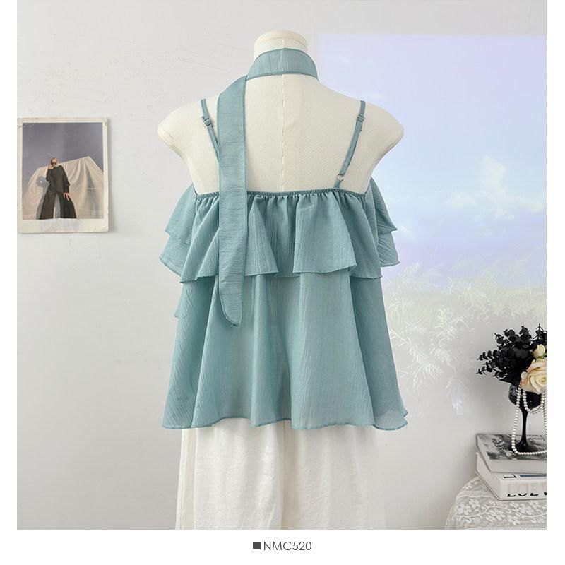 Scoop Neck Ruffle Plain Camisole Top