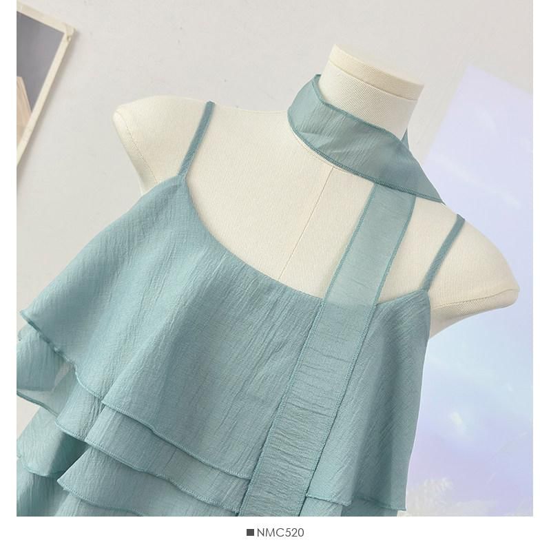 Scoop Neck Ruffle Plain Camisole Top