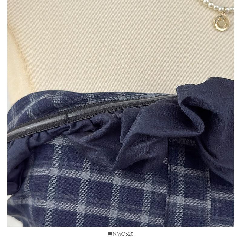 Set: Strapless Ruffle Plaid Top + Twilly