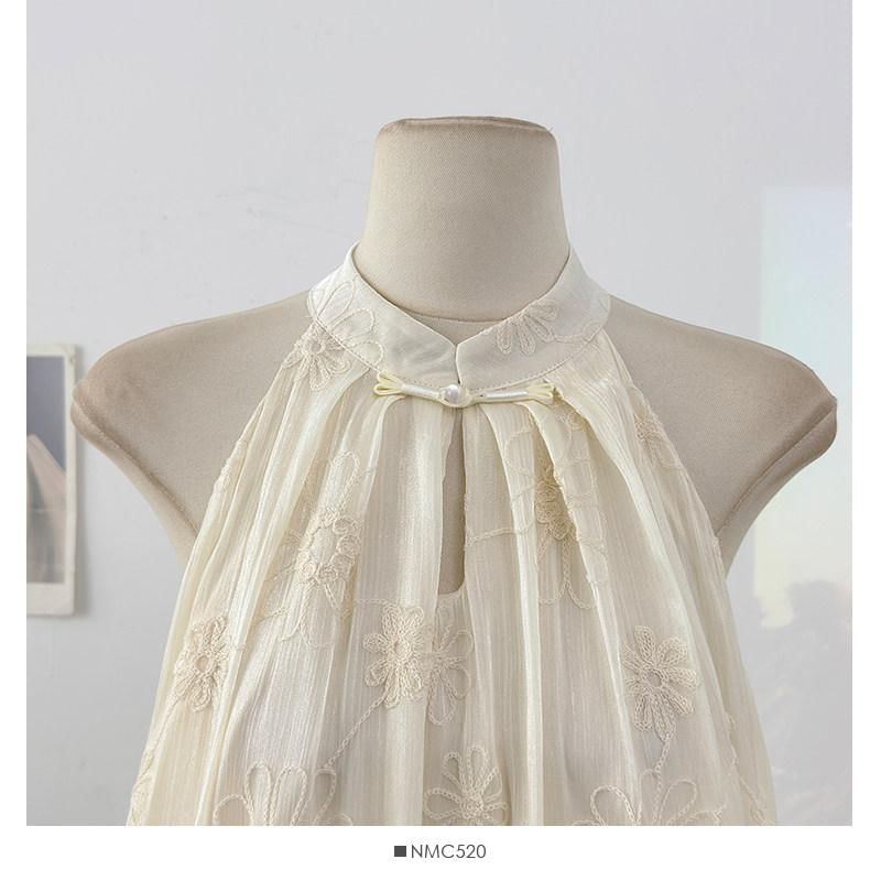 Sleeveless Floral Jacquard Ruffle Plain Top
