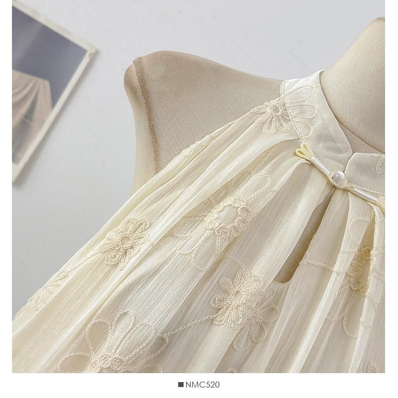 Sleeveless Floral Jacquard Ruffle Plain Top
