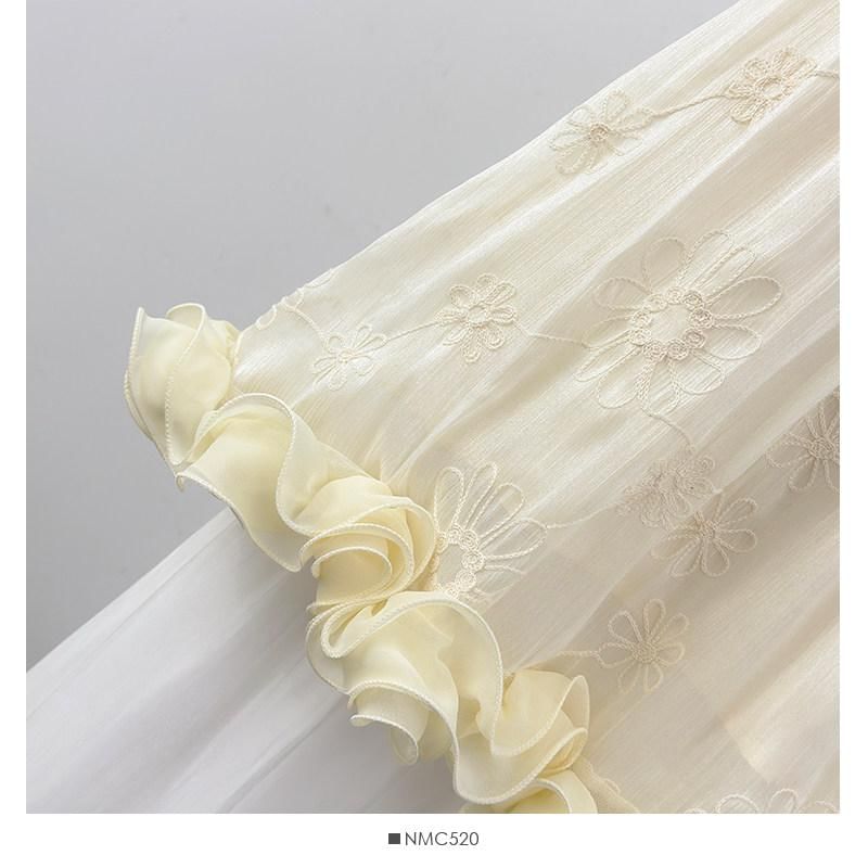 Sleeveless Floral Jacquard Ruffle Plain Top
