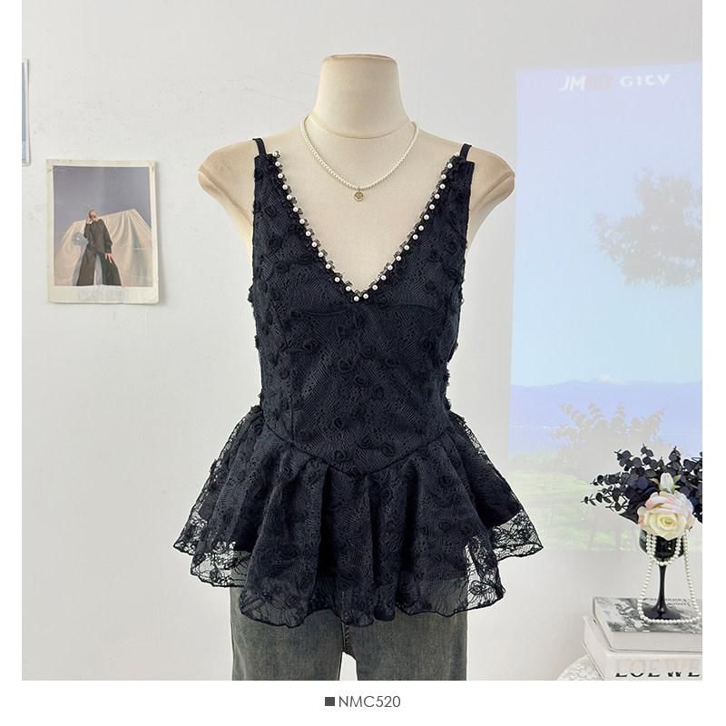 V-Neck Lace Flowy Camisole Top