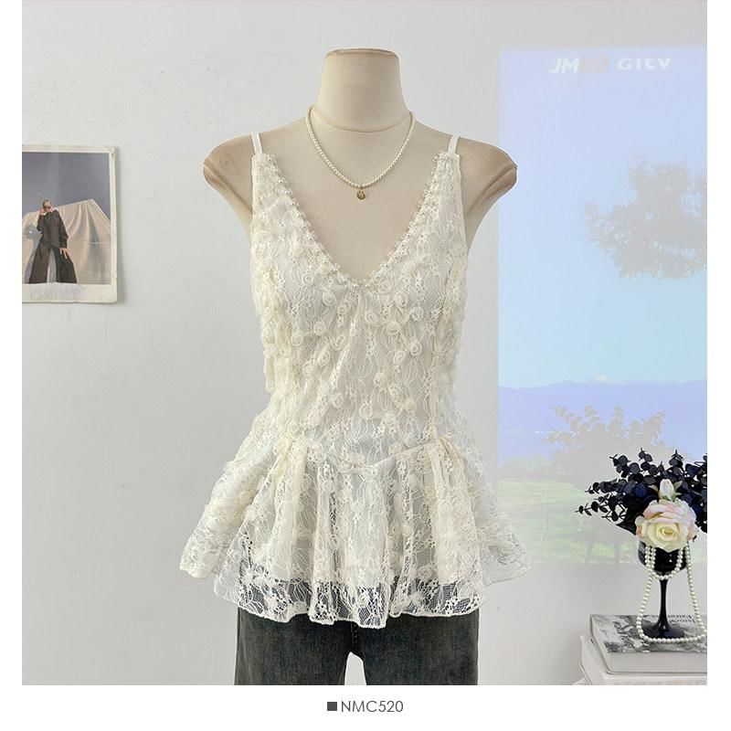 V-Neck Lace Flowy Camisole Top