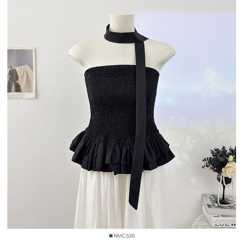 Set: Strapless Smocked Plain Flowy Top + Twilly