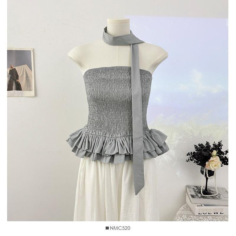 Set: Strapless Smocked Plain Flowy Top + Twilly
