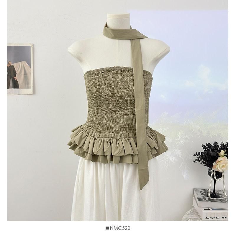 Set: Strapless Smocked Plain Flowy Top + Twilly