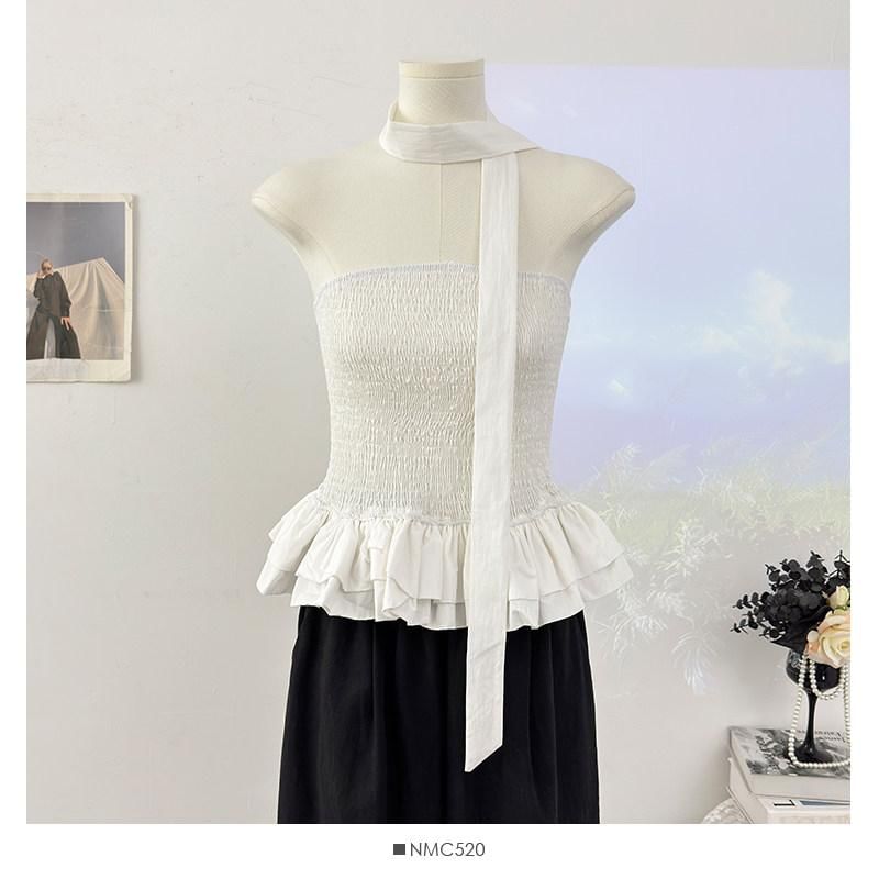 Set: Strapless Smocked Plain Flowy Top + Twilly