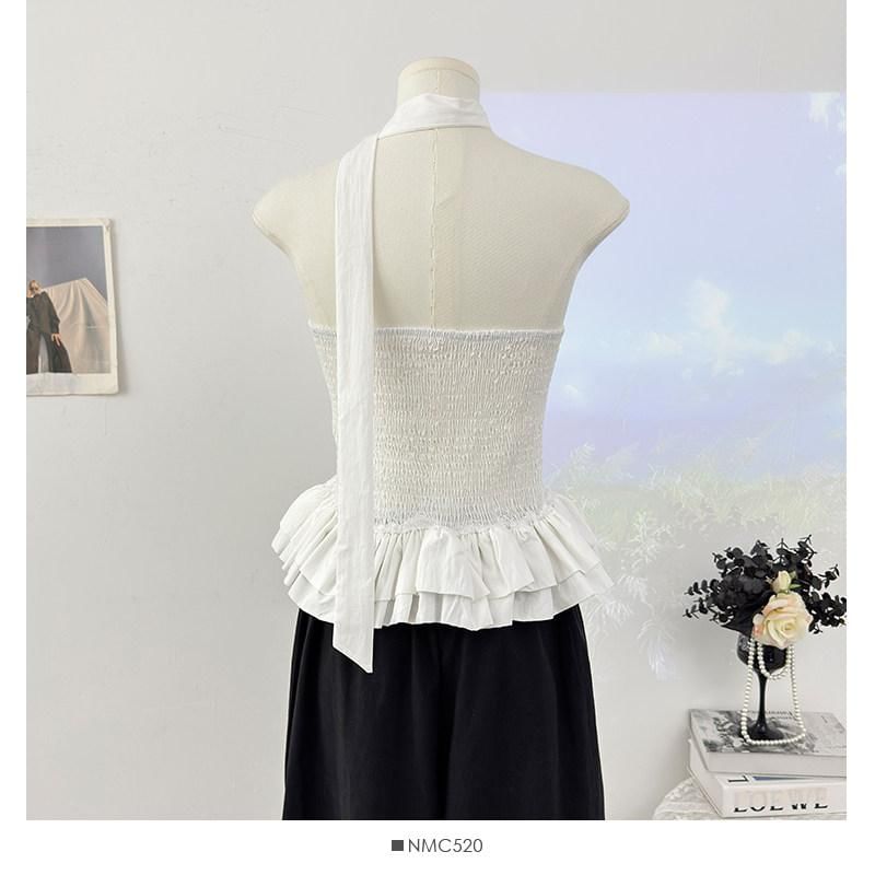 Set: Strapless Smocked Plain Flowy Top + Twilly