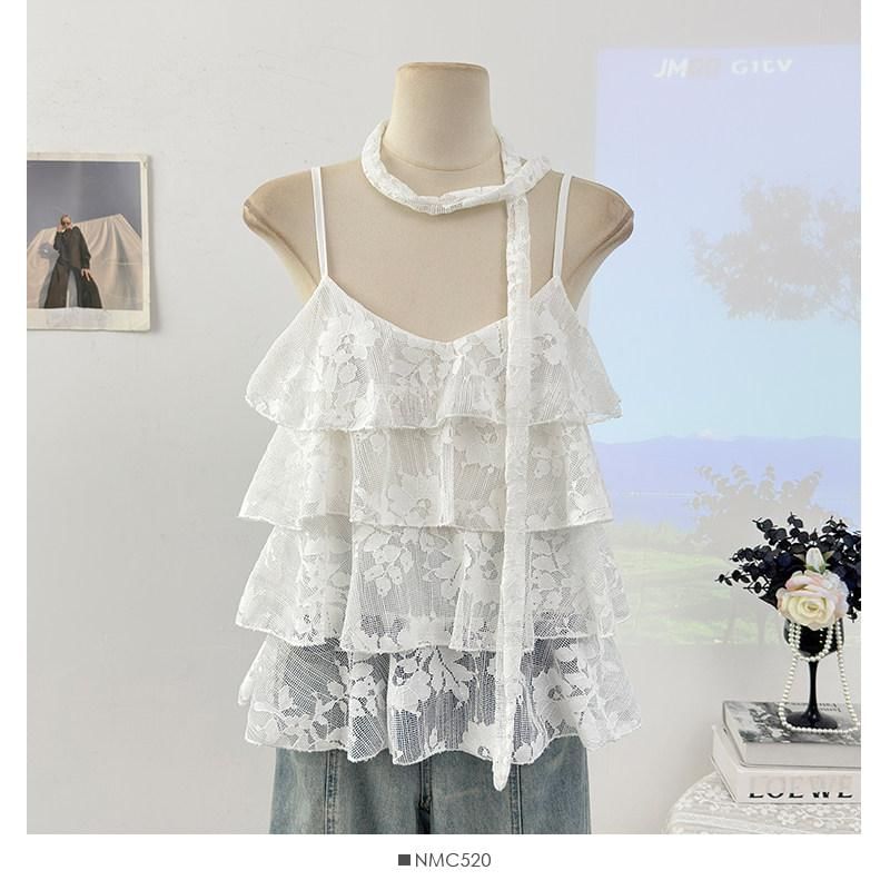 Set: V-Neck Lace Camisole Top + Twilly