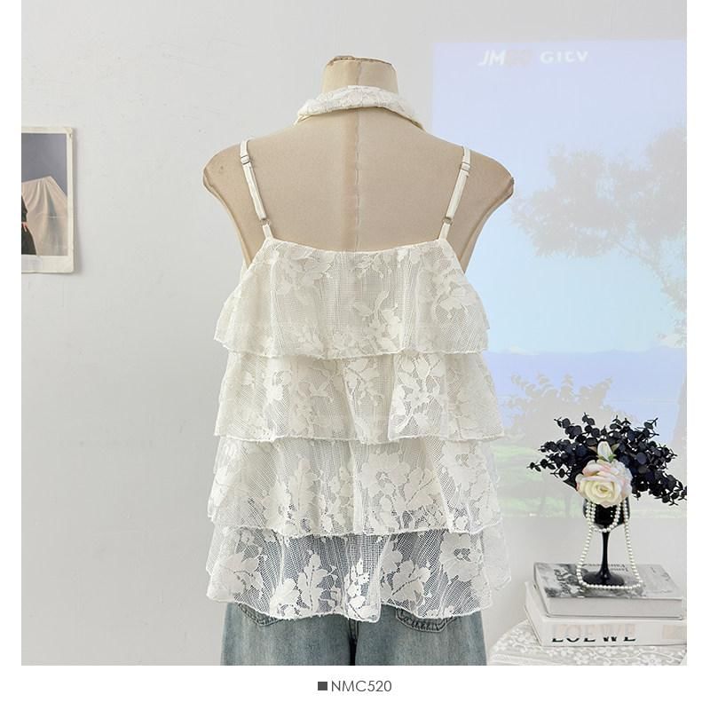 Set: V-Neck Lace Camisole Top + Twilly