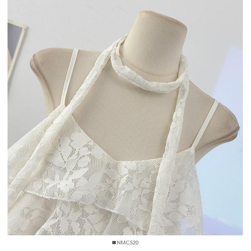Set: V-Neck Lace Camisole Top + Twilly