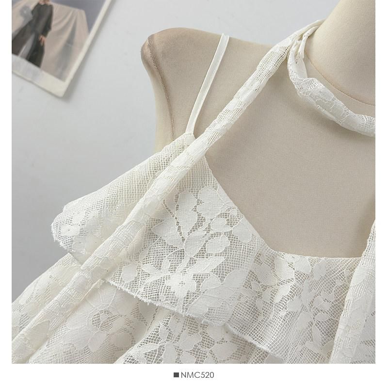 Set: V-Neck Lace Camisole Top + Twilly