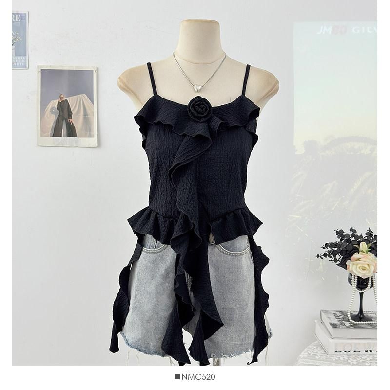 Ruffle Floral Accent Camisole Top