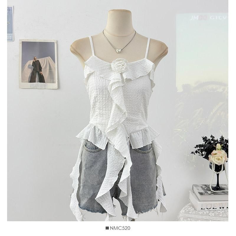Ruffle Floral Accent Camisole Top