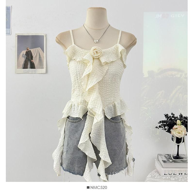 Ruffle Floral Accent Camisole Top