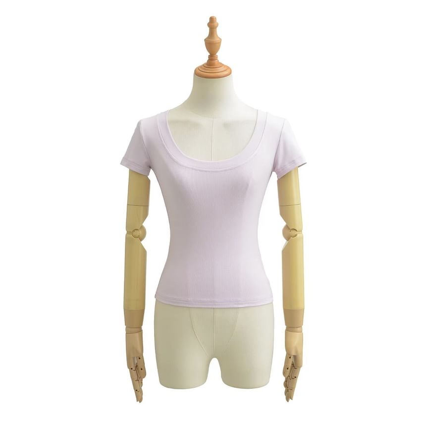 Short-Sleeve Scoop Neck Plain Crop T-Shirt