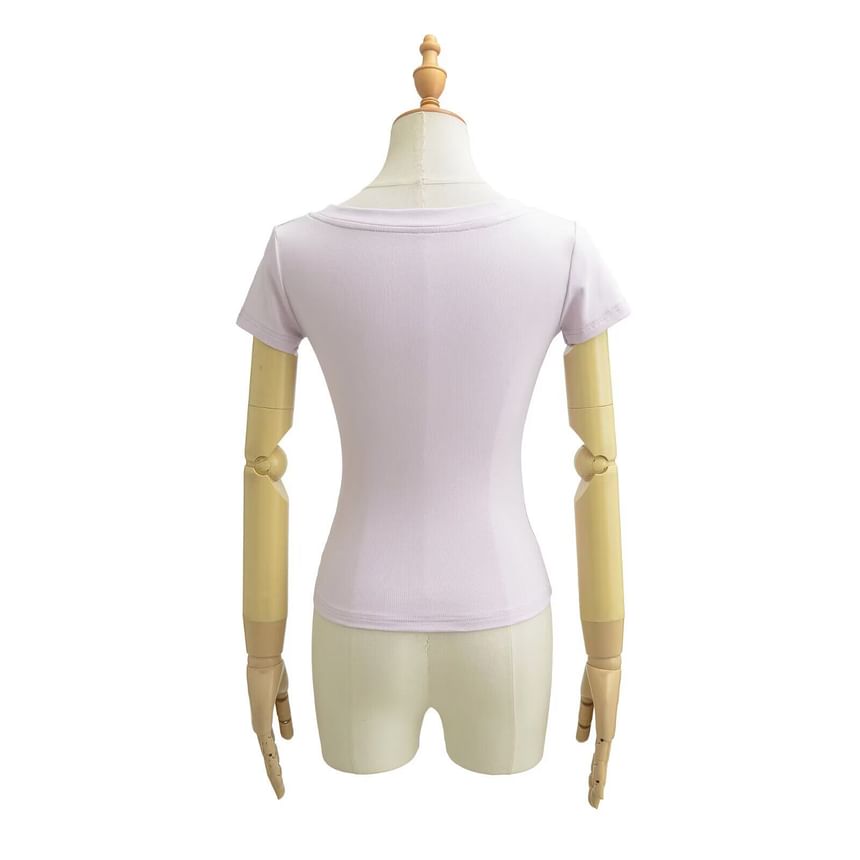 Short-Sleeve Scoop Neck Plain Crop T-Shirt