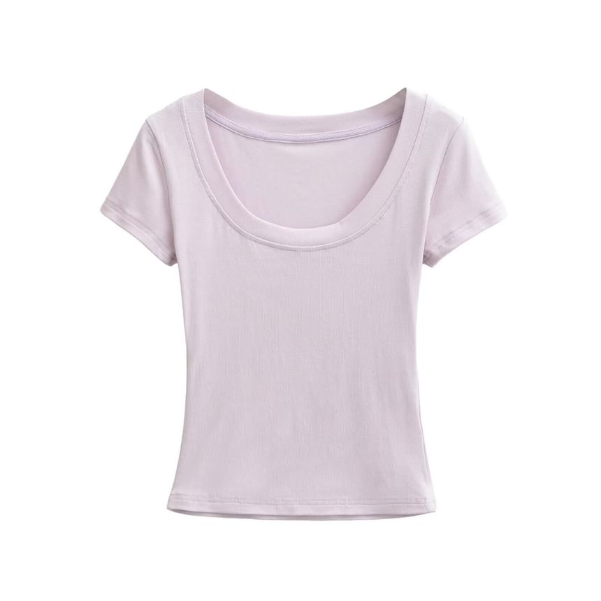 Short-Sleeve Scoop Neck Plain Crop T-Shirt
