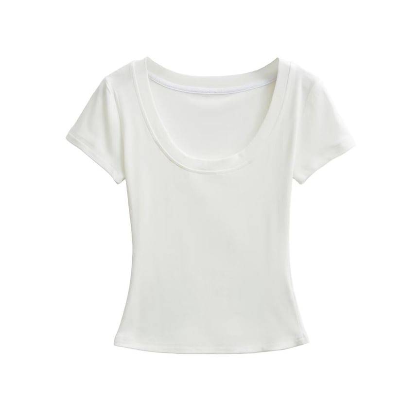 Short-Sleeve Scoop Neck Plain Crop T-Shirt