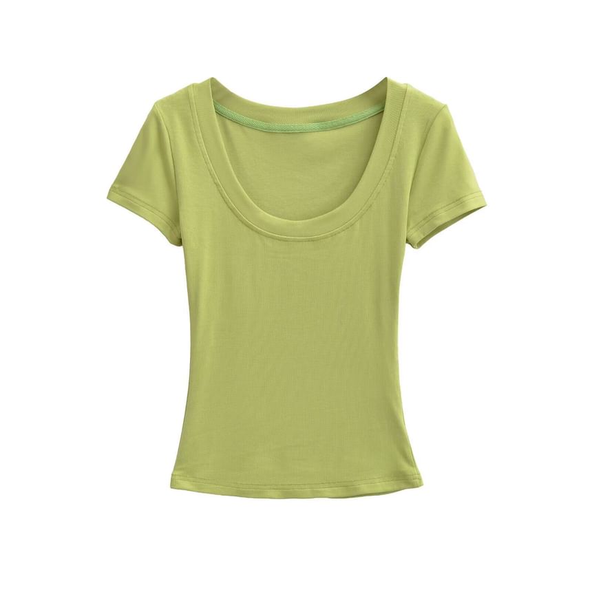Short-Sleeve Scoop Neck Plain Crop T-Shirt
