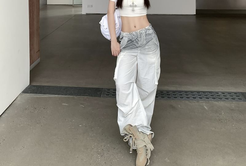 Casual Cold Shoulder Scoop Neck Crop Tee