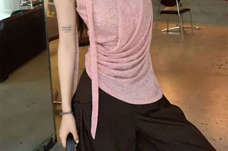 Sleeveless V-Neck Ruched Top & Wide Leg Pants