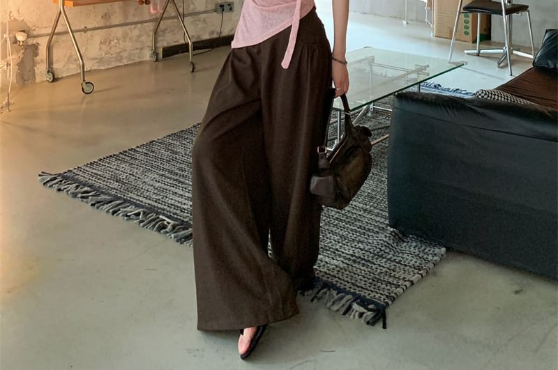 Sleeveless V-Neck Ruched Top & Wide Leg Pants