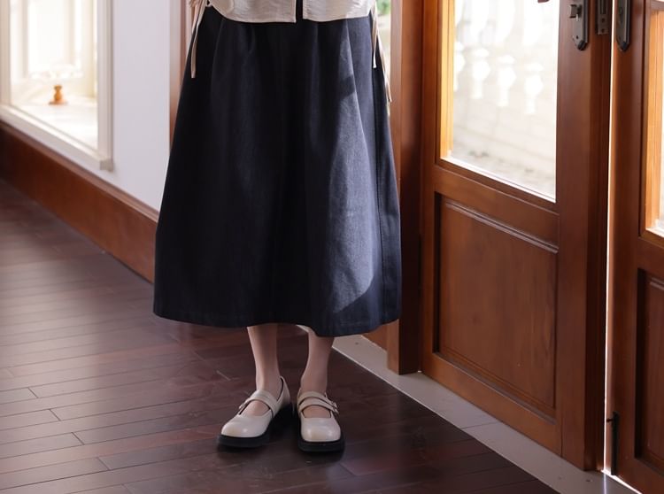 Notch Neck Elbow-Sleeve Button Blouse