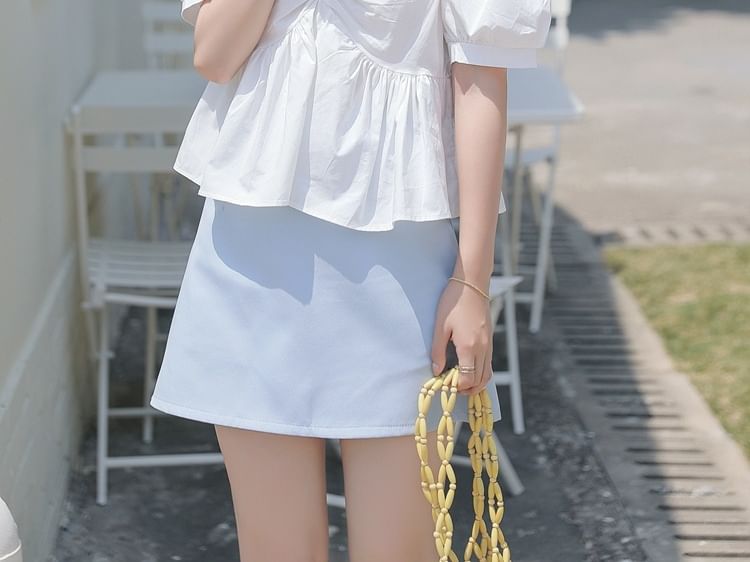 V-Neck Ruched Short-Sleeve Blouse