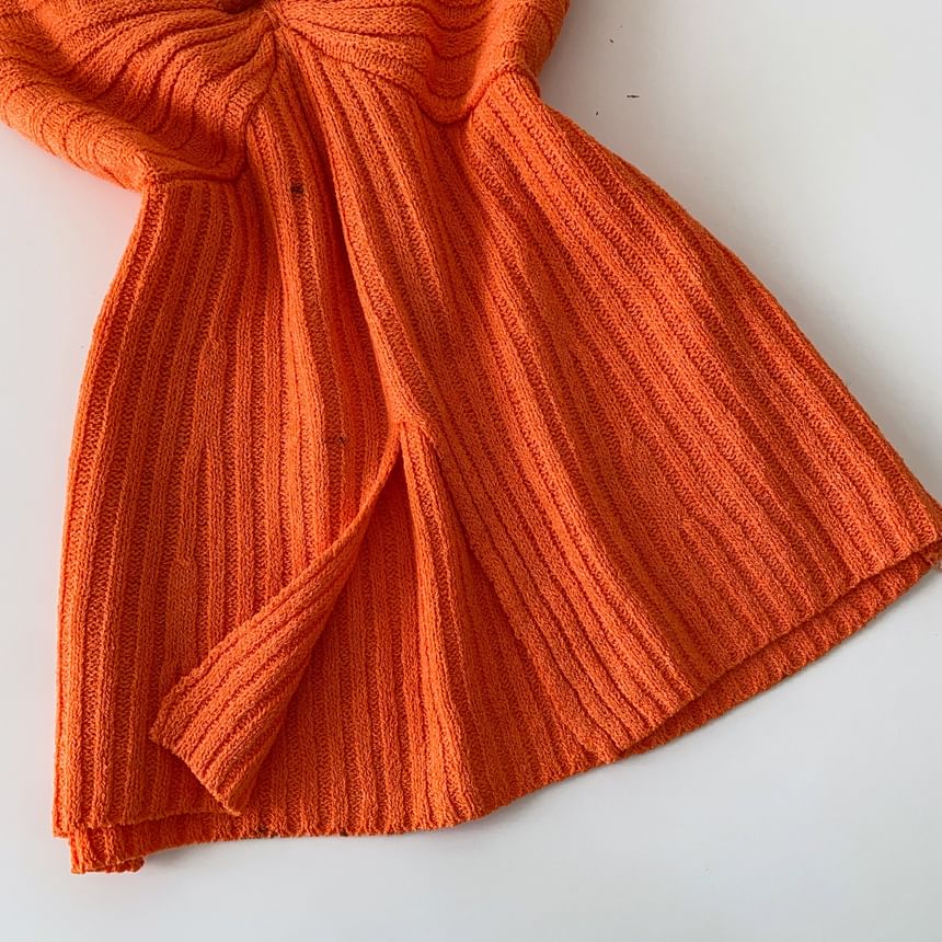 Open Back Slit Halter V-Neck Knit Top