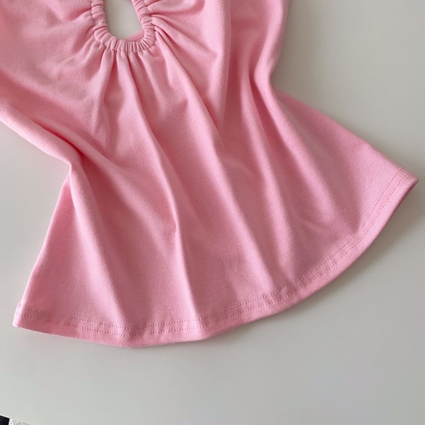 Cutout Open Back Halter V-Neck Plain Crop Top
