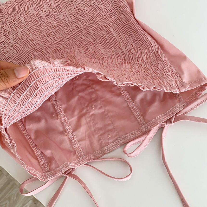 Lace Panel Padded Square Neck Lace-Up Crop Tank