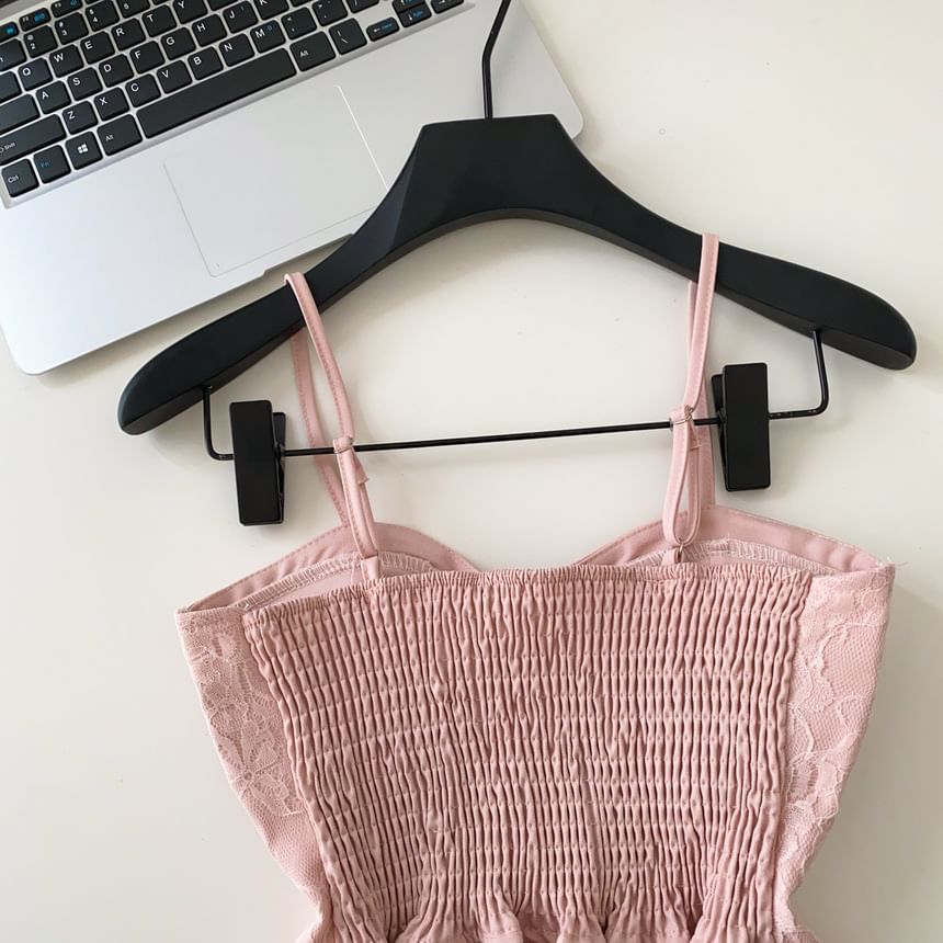Ruffle Hem Lace Panel Lace-Up Crop Camisole