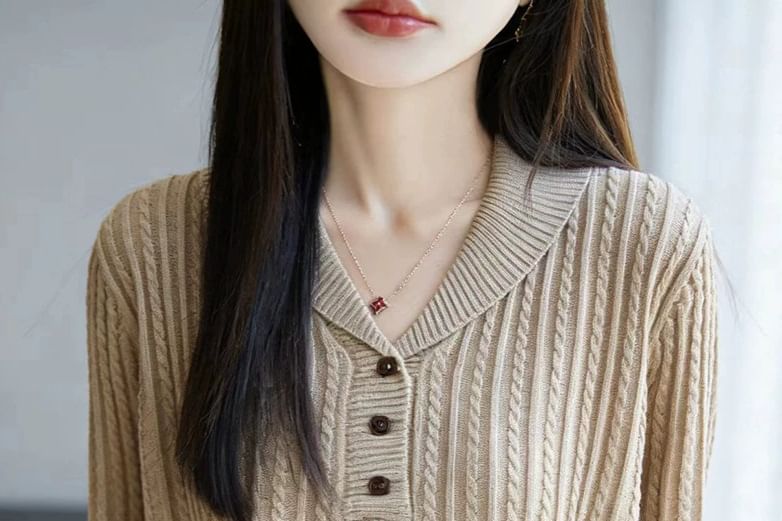 Shawl Collar Cable Knit Short-Sleeve Top