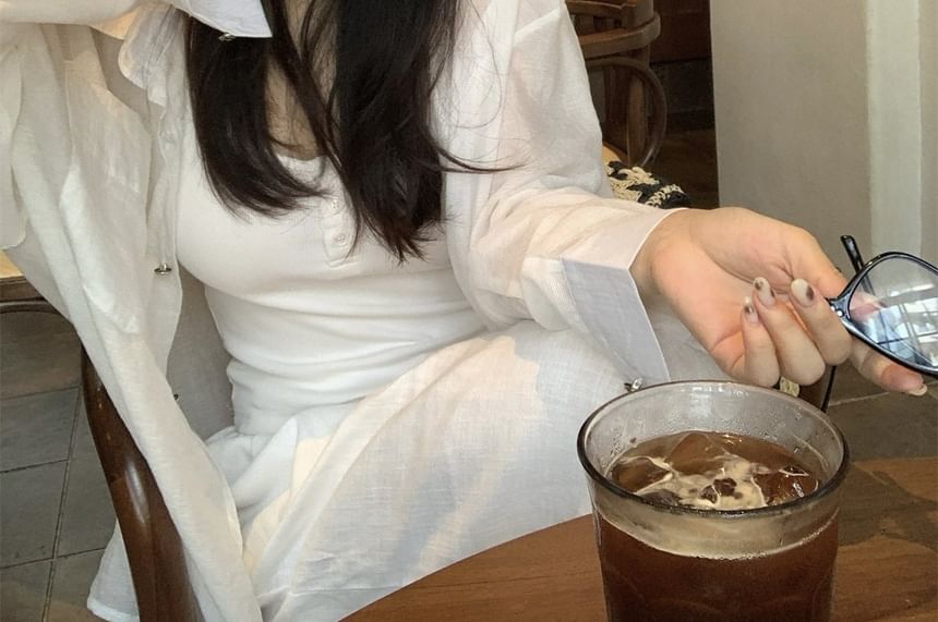Sheer Button-Up Long Sleeve Shirt