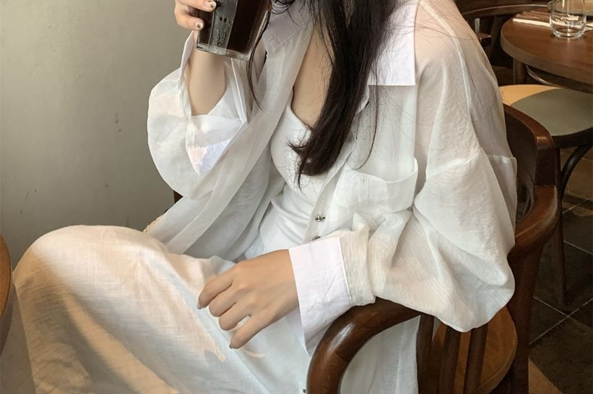 Sheer Button-Up Long Sleeve Shirt