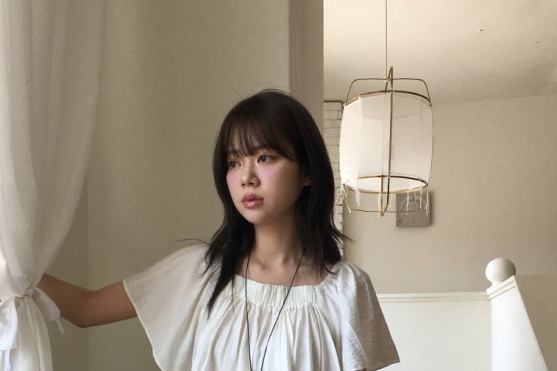 Asymmetrical Ruffle Hem Square Neck Short Sleeve Blouse