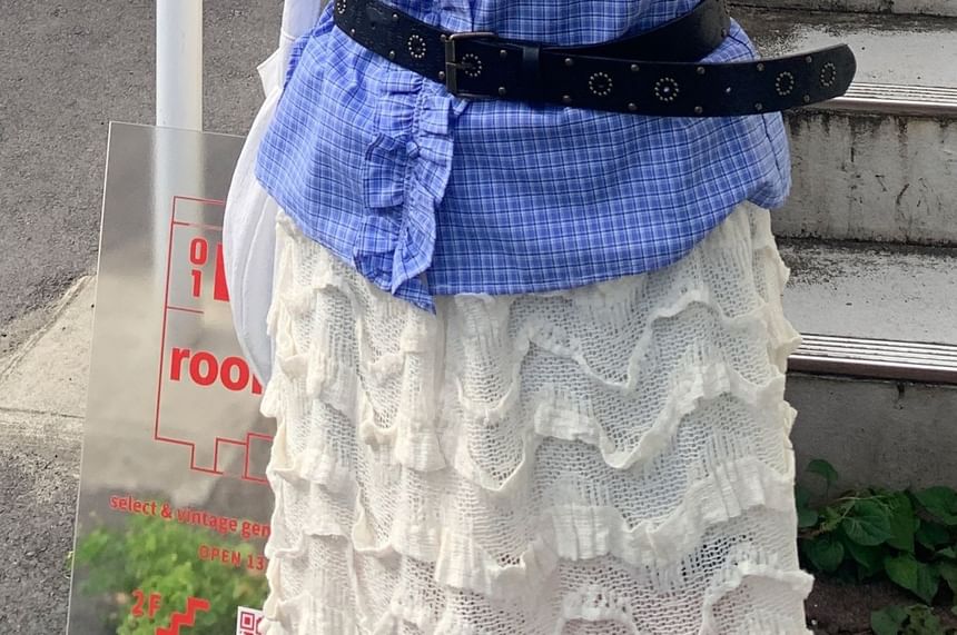 Frill Trim Collared Short Sleeve Button-Up Blouse
