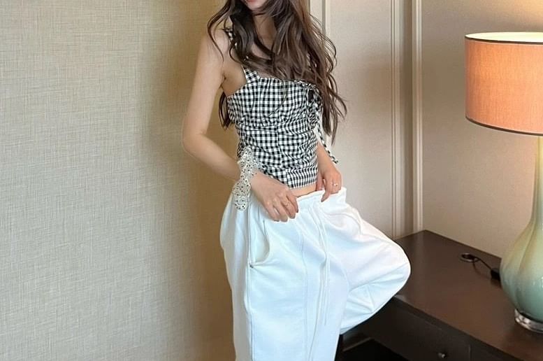 Gingham Tie Front Crop Tank