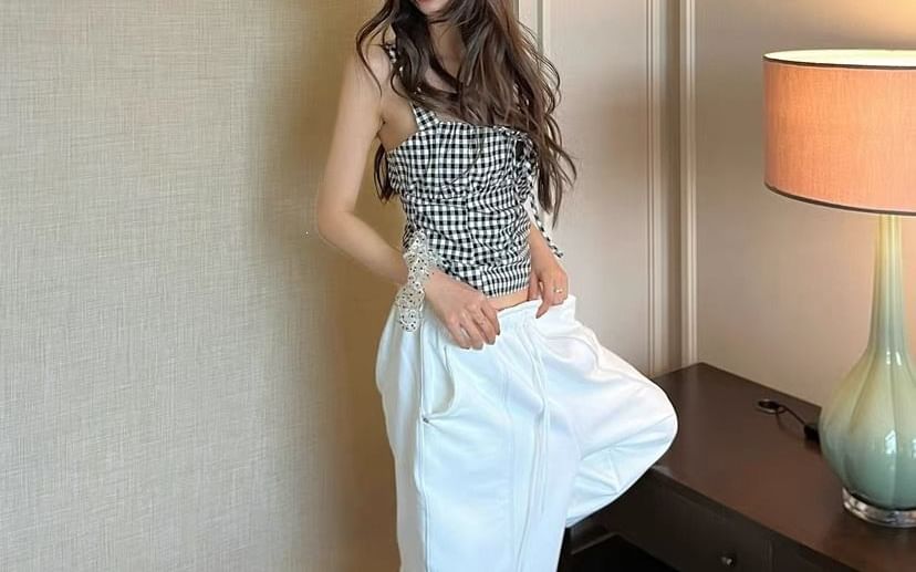 Gingham Tie Front Crop Tank