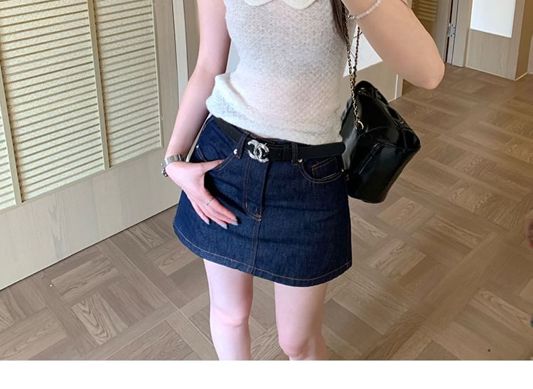 Textured Knit Collared Short-Sleeve Top
