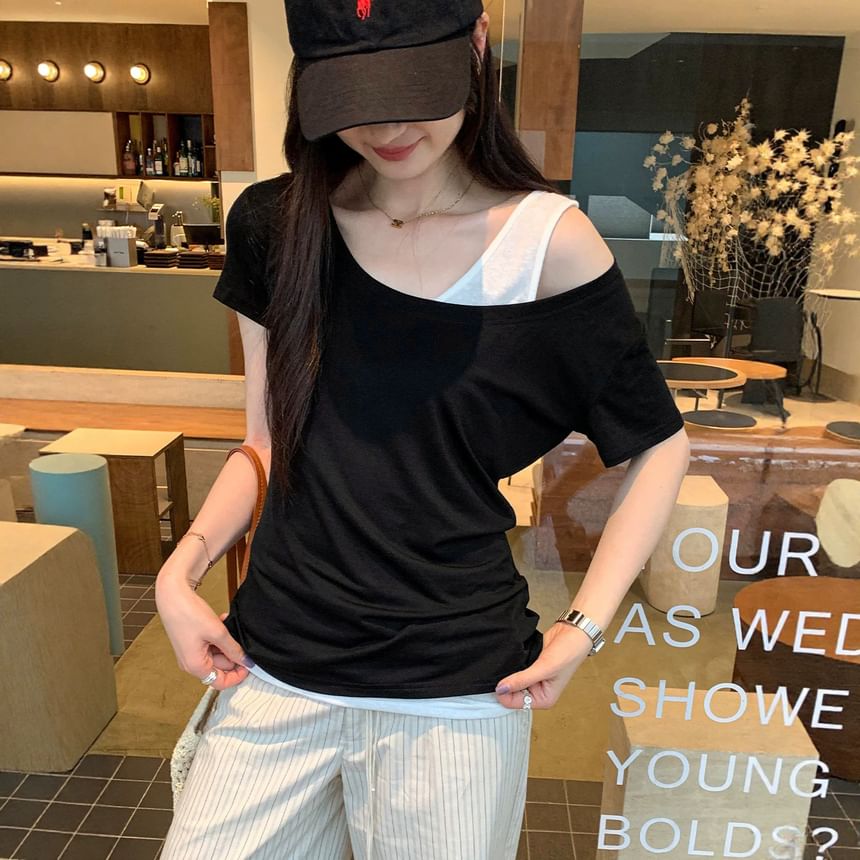 Asymmetric Off-Shoulder Short-Sleeve Top